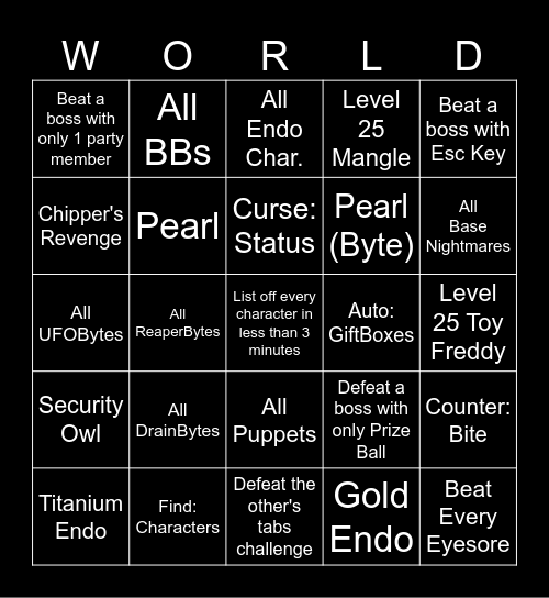 FNaF World Bingo Card