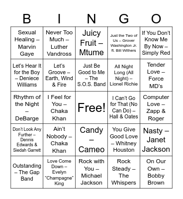 80’s RnB Hits ! Bingo Card