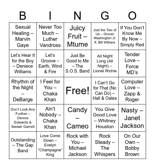 80’s RnB Hits ! Bingo Card
