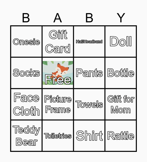 Shower Gift Bingo Card