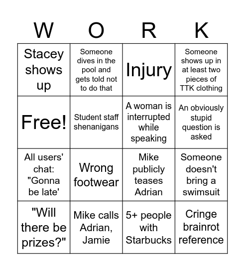 Saturday Workshop Bingo Card
