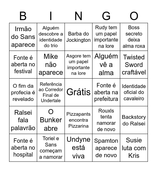 Deltarune chapter 5 Bingo Card