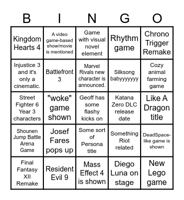 SUMMER GAME FEST 2025 Bingo Card