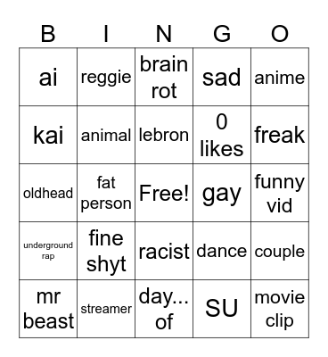 tiktok bingo Card