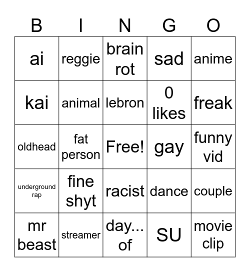 tiktok bingo Card