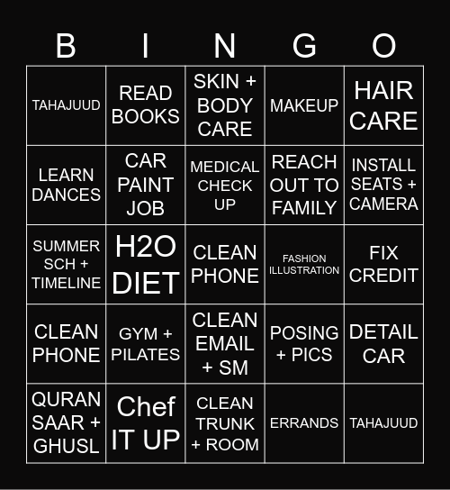 6 MONTH GLOW UP Bingo Card
