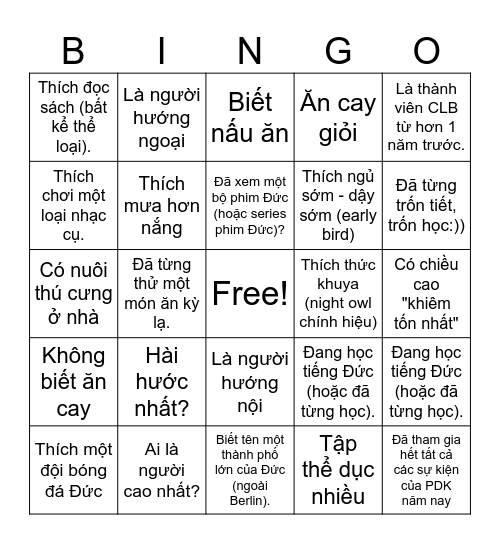 Human Bingo Card