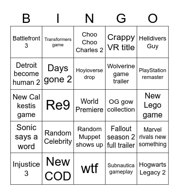 Summer Games Fest 2025 Bingo Card