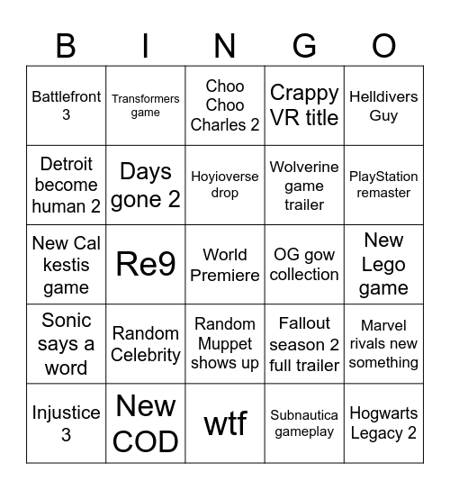 Summer Games Fest 2025 Bingo Card