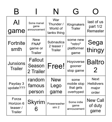 Summer Gamefest Bingo Card