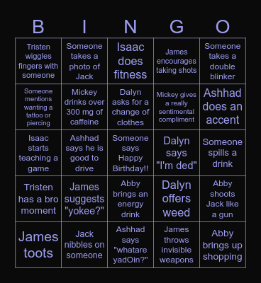 Ben's Birthday Bingo Card