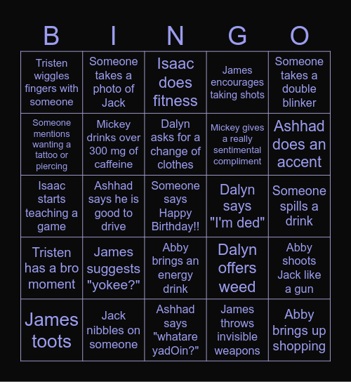 Ben's Birthday Bingo Card