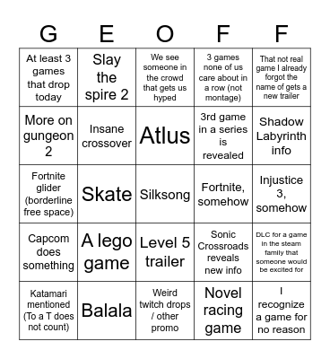 Summer Games Fest '25 Bingo Card
