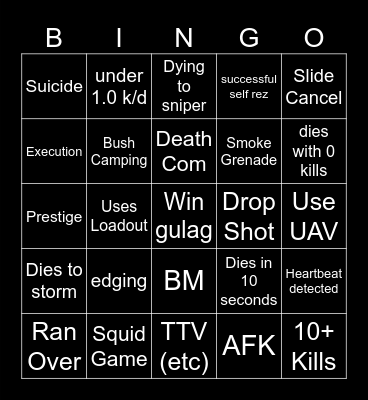 Big Puffer Warzone Bingo Card