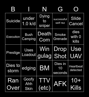 Big Puffer Warzone Bingo Card