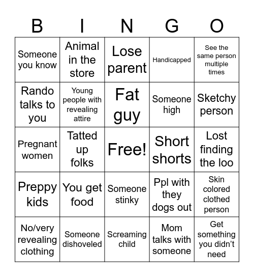Walmart Bingo Card