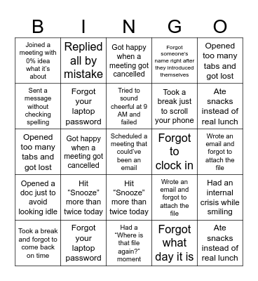 The Office Life Bingo Card