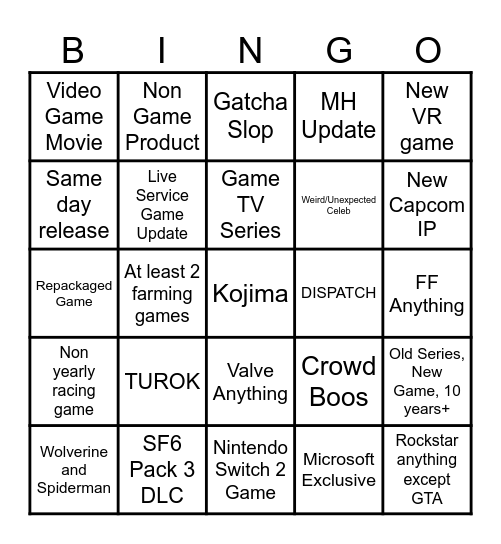 2025 SGF 2BNS Bingo Card