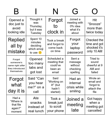 The Office Life Bingo Card