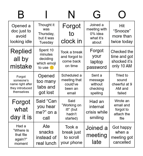 The Office Life Bingo Card