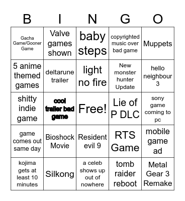 Summer Game Fest 2025 Bingo Card