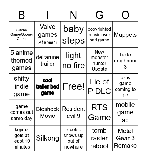 Summer Game Fest 2025 Bingo Card