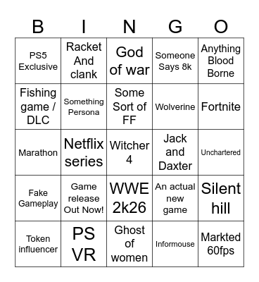 Unreal + State of Play Bingo Card