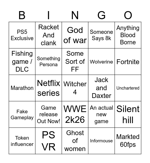 Unreal + State of Play Bingo Card