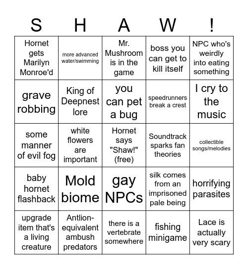 Silksong Bingo Card