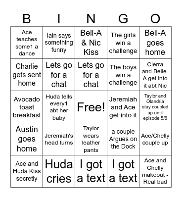 Love Island Bingo Card