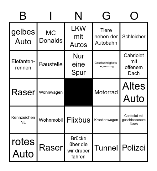 Autobahn Bingo Card