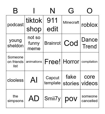 TIKTOK FYP Bingo Card