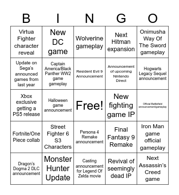 Summer Games Fest 2025 Bingo Card