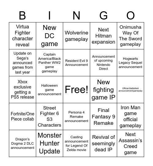 Summer Games Fest 2025 Bingo Card