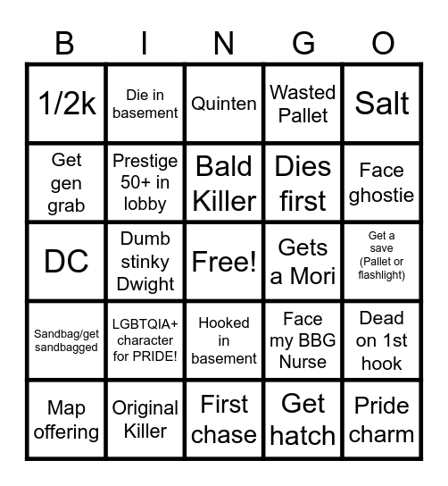 Dead By Daylight Bingo Card