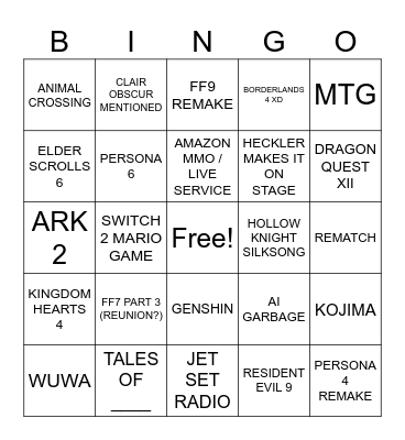 Summer Gaym Fest Bingo Card
