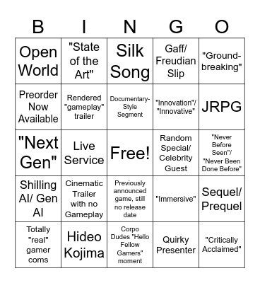 Summer Games Fest 2025 Bingo Card