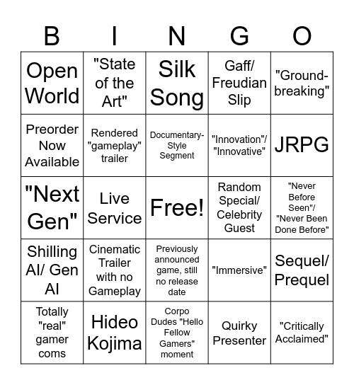 Summer Games Fest 2025 Bingo Card