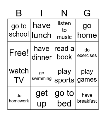 Daily Activities Bingo Card