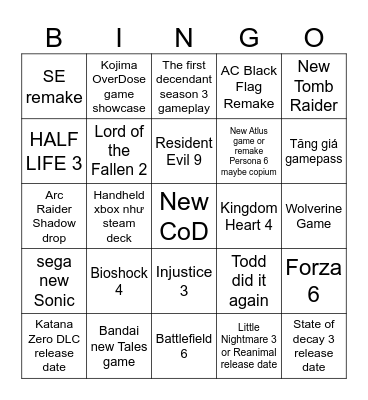 Summer Game Phớt 2025 Bingo Card