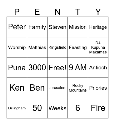 Penty Bingo Card