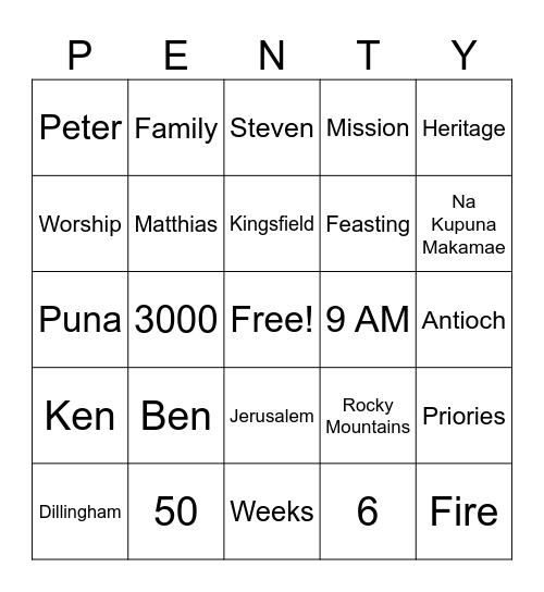 Penty Bingo Card