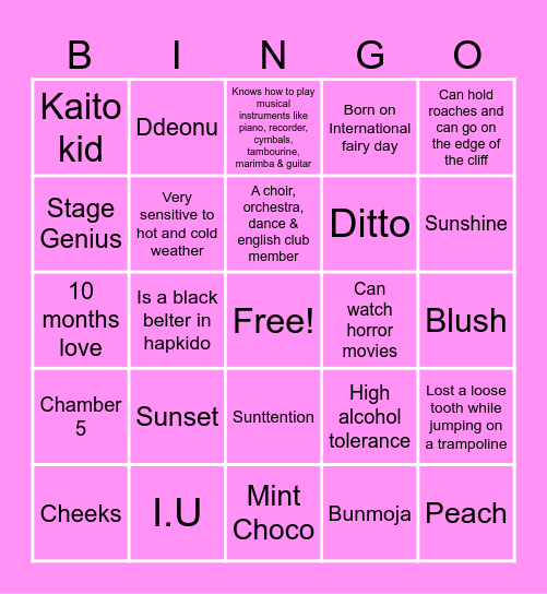 SUNOO BINGO Card