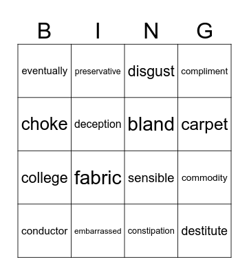 False Cognates Bingo Card