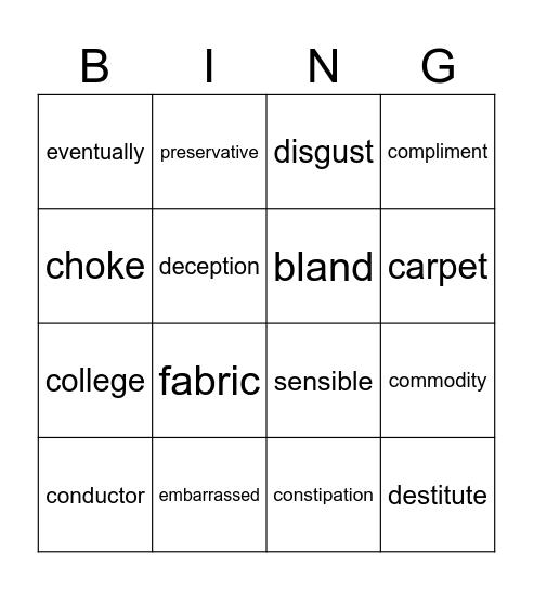 False Cognates Bingo Card