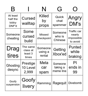FH5 Open BINGO V2 Bingo Card
