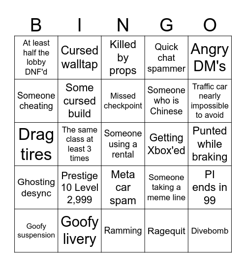 FH5 Open BINGO V2 Bingo Card