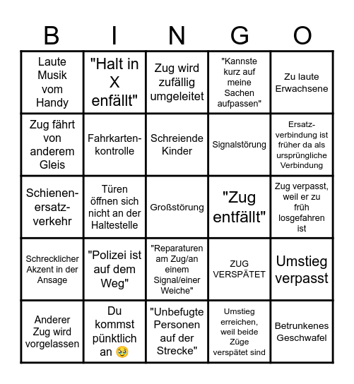 Deutsche Bahn Bingo Card