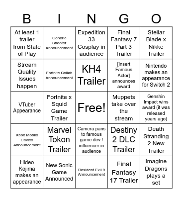 Summer GamesFest 2025 Bingo Card
