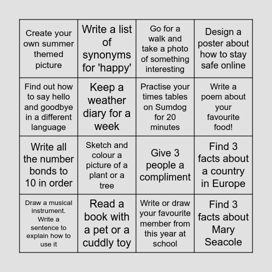 Summer Term Bingo! Bingo Card